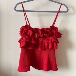 ❗️𝗣𝗥𝗜𝗖𝗘 𝗗𝗥𝗢𝗣❗️ Red ruffle tank top - S 🍓
